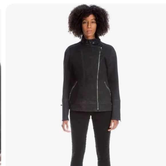 Max Studio Jackets & Blazers - Max Studio Womens Denim Moto Jacket Sylvie Size XS Black Dark Wash Loose Fit NWT